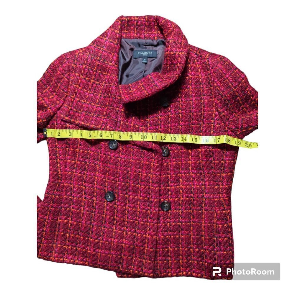 Talbots Tweed Double-Breasted Wool Blend Women's Coat Size 4P Color Red Black - Picture 5 of 8